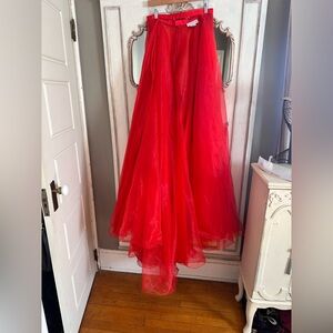 Ashley Lauren Size 12 Red Long Organza Pageant Detachable Overskirt